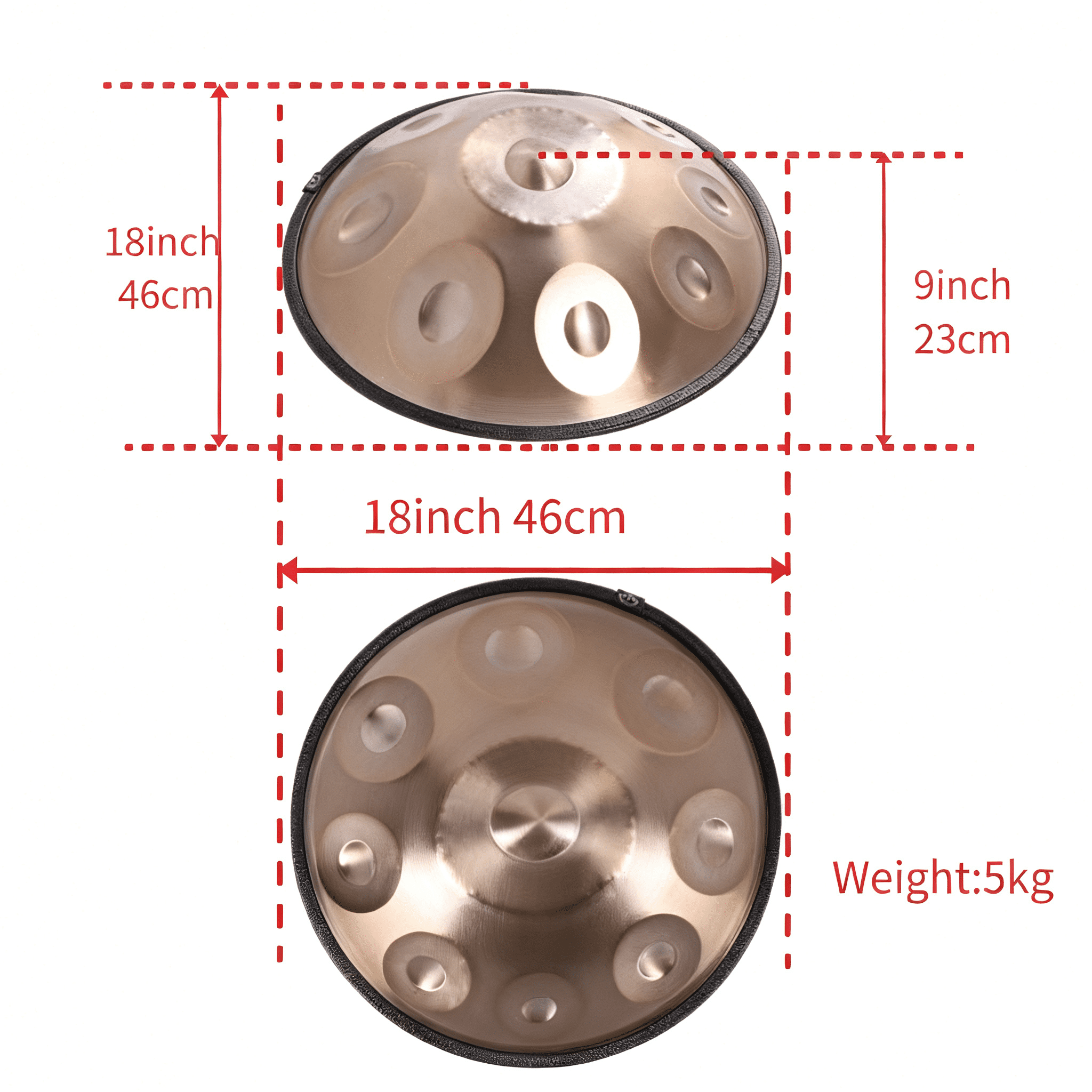 9 Notes Gold Solid Color Handpan Drum Steel Percussion Instrument