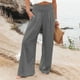 thumbnail image 5 of Pantalones cómodos y fluidos de lino con pierna ancha para mujer: cintura alta, palazzo holgado, pantalones de playa con bolsillos, color liso, estilo informal y elegante, 5 of 7