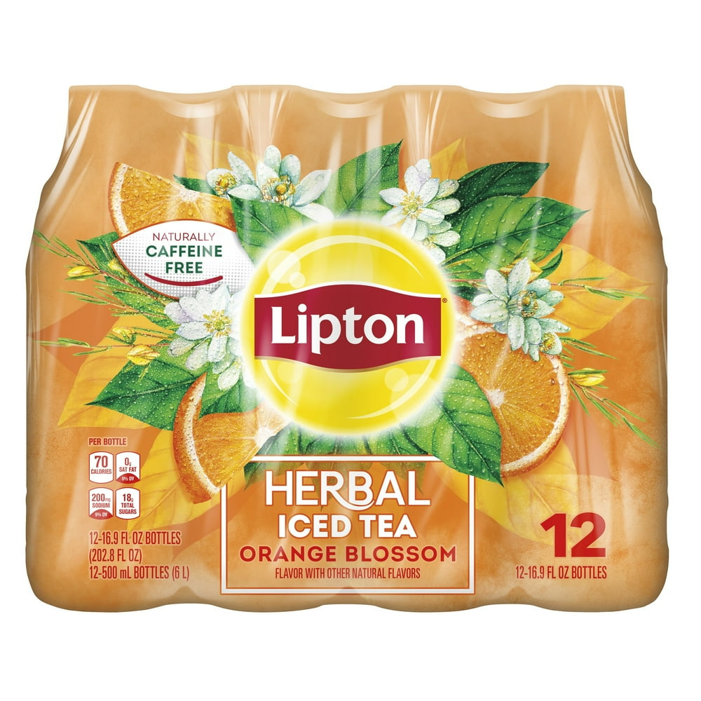 (12 Bottles) Lipton Herbal Iced Tea, Orange Blossom, 16.9 fl oz