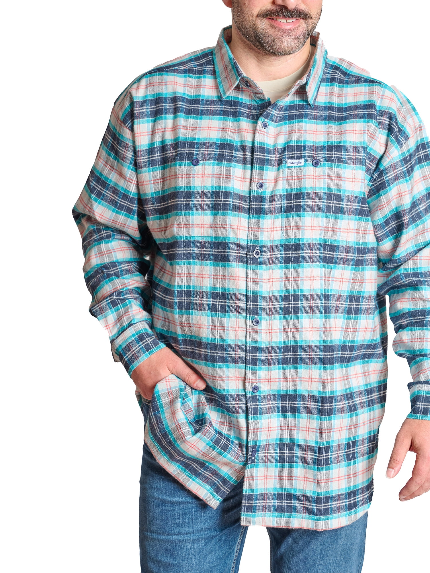 Wrangler Men's Big and Tall Plaid Flannel Shirt ,Big Size Up To 6XL And Tall Size Up To 4XT