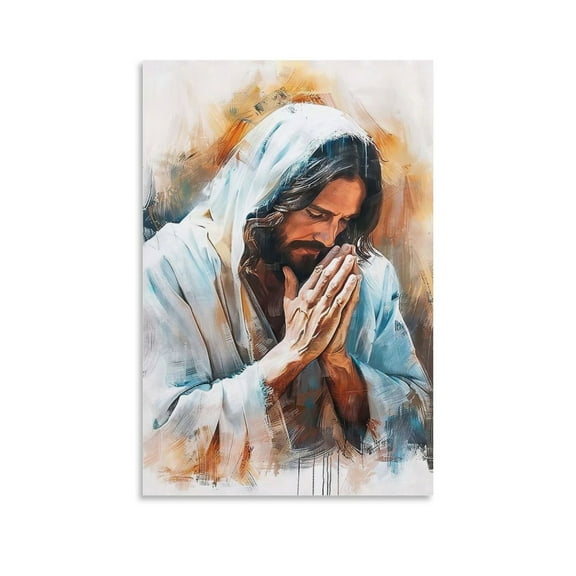 Jesus Christ Wall Art Jesus at Prayer Canvas Print Poster Bible Abstract Art Art Poster Canvas Painting Decor Wall Print Photo Gifts Home Modern Decorative Posters 16x24inch(40x60cm)