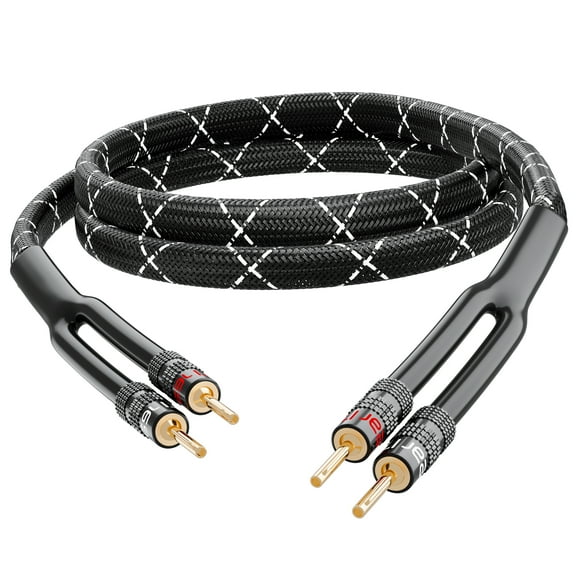 GearIT 12AWG Speaker Cable Wire with Gold-Plated Banana Tip Plugs (35 Feet) In-Wall CL2 Rated, Heavy Duty Braided, 99.9% Oxygen-Free Copper (OFC) - Black, 35ft