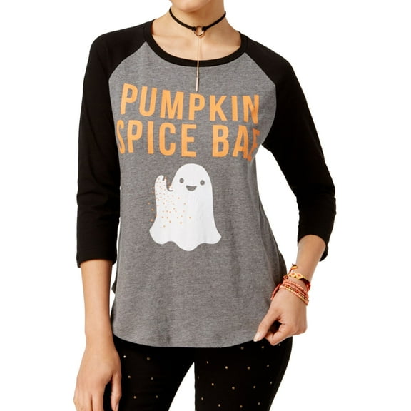 Doe Womens Pumpkin Spice Graphic T-Shirt, Grey, Juniors, Small