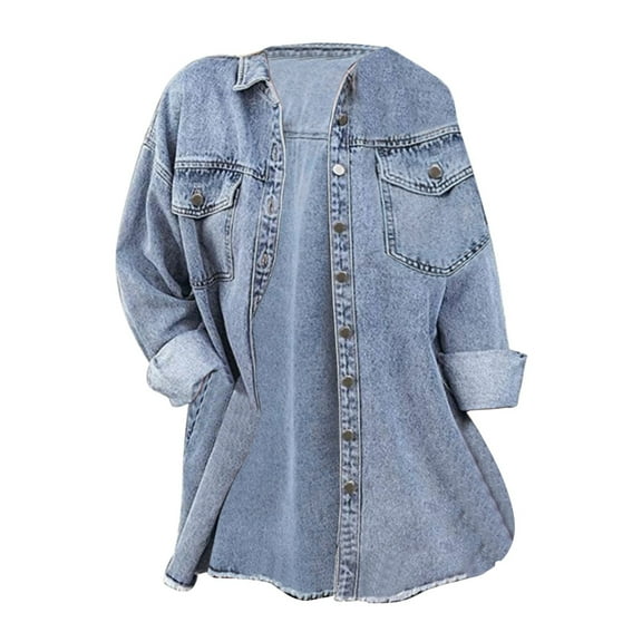 CILENON Chaquetas De Mujer Women's Oversized Loose Boyfriend Denim Jacket Hooded Jean Jacket Loose Pocket Denim Jacket (Light Blue,S)