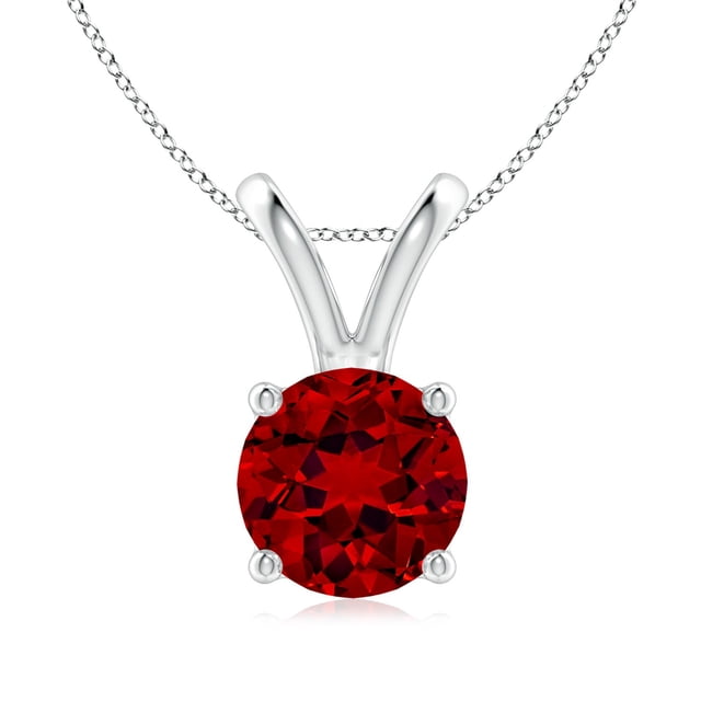 Angara Collier en Rubis de Laboratoire - Pendentif Solitaire en Rubis Rond en V en Platine pour Femmes