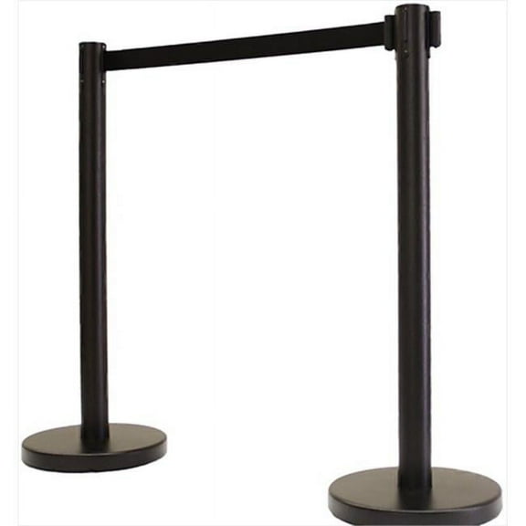 VIP Crowd Control 1000 12 in. Flat Base Black Post Retractable Belt Stanchion - 6.5 ft. Black Belt