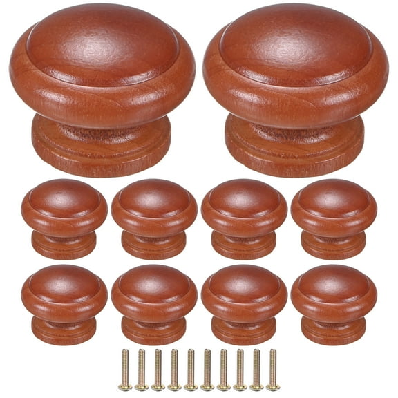 Uxcell 10-Pack Kicthen Cabinet Knobs, 1-3/8 In(35mm) Solid Wood Round Drawer Pull Handle, Drawer Knob Hardware [Brown]