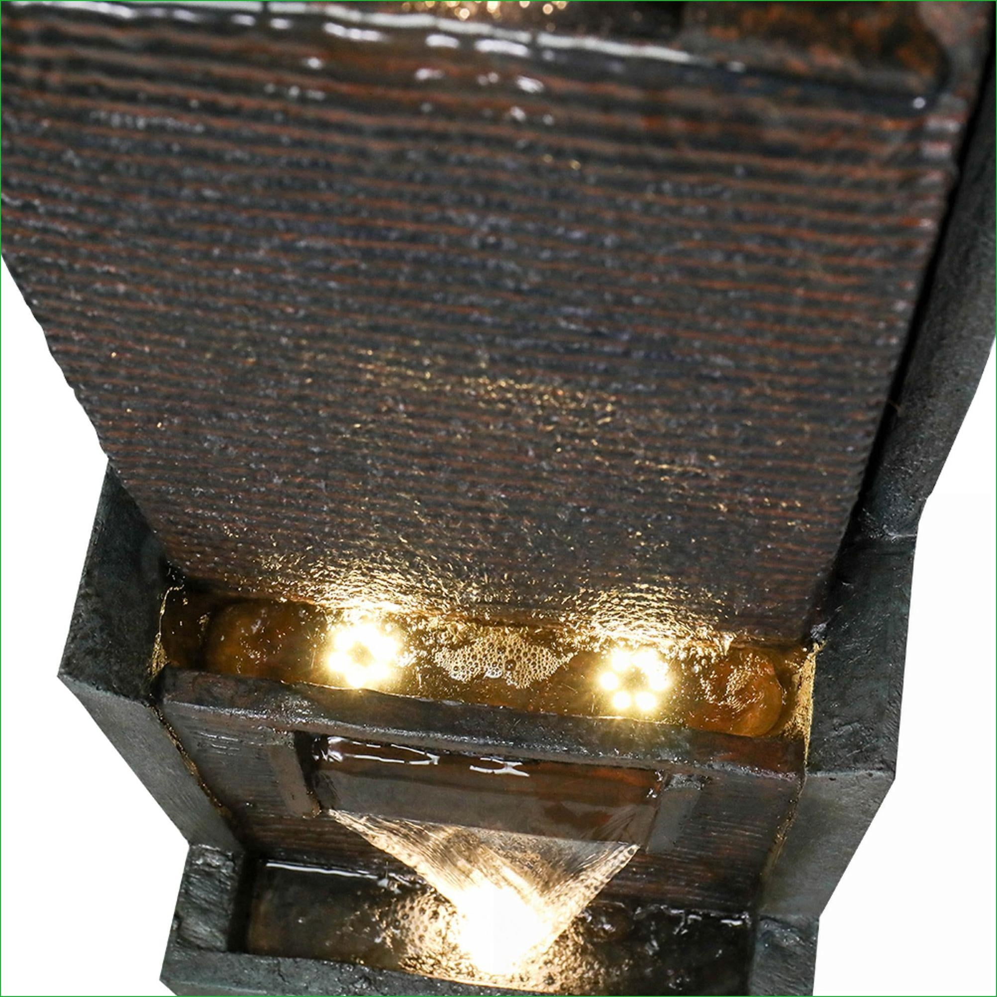 Fountains, Modern 39.3” LED Water Fountain for Patio Garden Indoor Outdoor | Resin | Tiered Waterfall Fountain