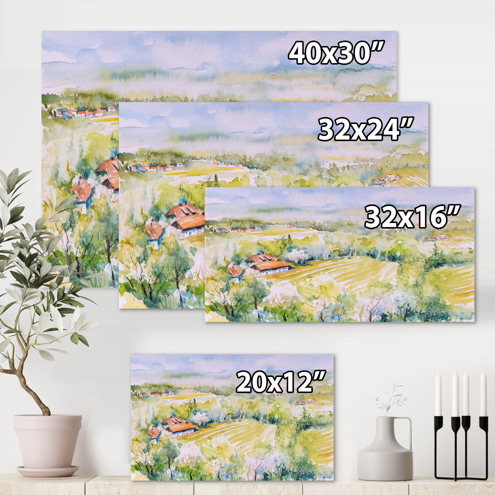 Designart ' Abstract Blossoming Green Fields In Countryside ' Country Canvas Wall Art Print