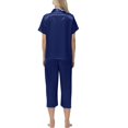 thumbnail image 5 of Juosiy Women Simpe Fashion Ice Silk Satin Sleepwear Solid Color Smooth Lapel Short Sleeve Capri Pajamas Home Suit, 5 of 7