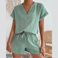 thumbnail image 2 of Chbgutlmr Summer Outfits for Women 2 Piece V Neck Short Sleeve Tee Loose Shorts Ruched Casual Sets Fashion, 2 of 5