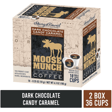 Moose Munch Single Serve Coffee by Harry & David, Dark Chocolate Candy Caramel, 2/18 count