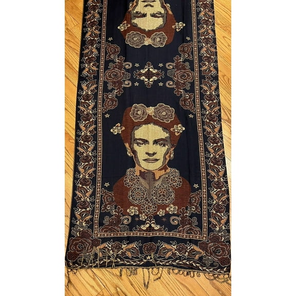 Mexican Pashmina Shawl Scarf Wrap Artist Frida Kahlo Black/Blue Brown Beige Gold New