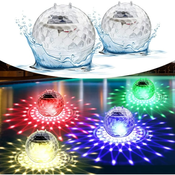 Solar Floating Pool Light, Pool Light with RGB Color Changing Waterproof Disco Solar Pool Light for Night Pool, Can Hang LED Glowing Ball Light for Pond, Garden, Backyard (2 Pack)