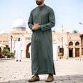thumbnail image 2 of IWRICH Muslim Thobe for Men Button down Caftans Big and Tall Arab Thobe Army Green XL, 2 of 4