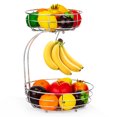 thumbnail image 1 of Bextsrack Fruit Basket for Countertop, 2-Tier Vegetable Fruit Bowl with Banana Hanger for Kitchen, Chrome, 1 of 7