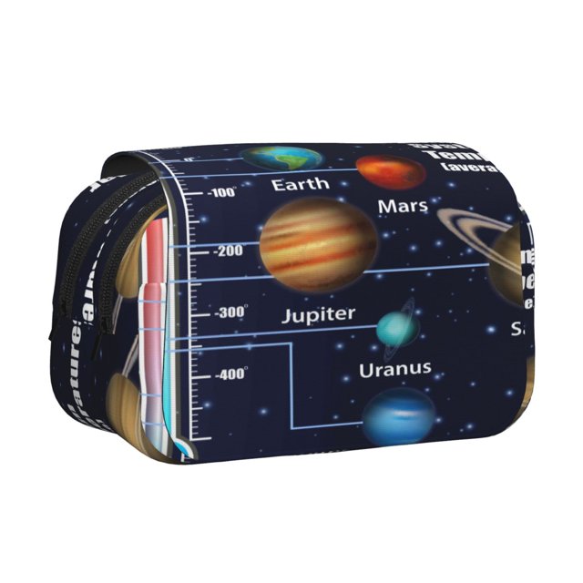 Disketp Solar System Estuche de Lápices de Doble Capa con Tapa Abatible y Cremallera, Organizador Escolar para Adolescentes y Adultos