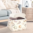 thumbnail image 3 of Yayeee Collapsible Cube Storage Bin with Lid Fabric Closet Decorative Basket with Handles, Green Watercolor Seashells, 3 of 7