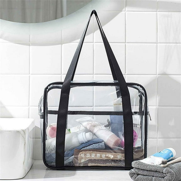 TUOBARR Zippered Tote Bag, Portable Bathroom Travel Bag In Clear PVC Cosmetic Bag