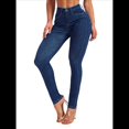 thumbnail image 2 of Vaqueros de Cintura Alta para Mujer, Elásticos, Ajustados, con Bolsillos, Mezcla de Algodón Suave y Transpirable Azul Oscuro M, 2 of 7