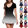 thumbnail image 5 of Women's Gradient Short Sleeve Mini Skater Dress Casual Fit and Flare Party Graduation Dress, 5 of 5
