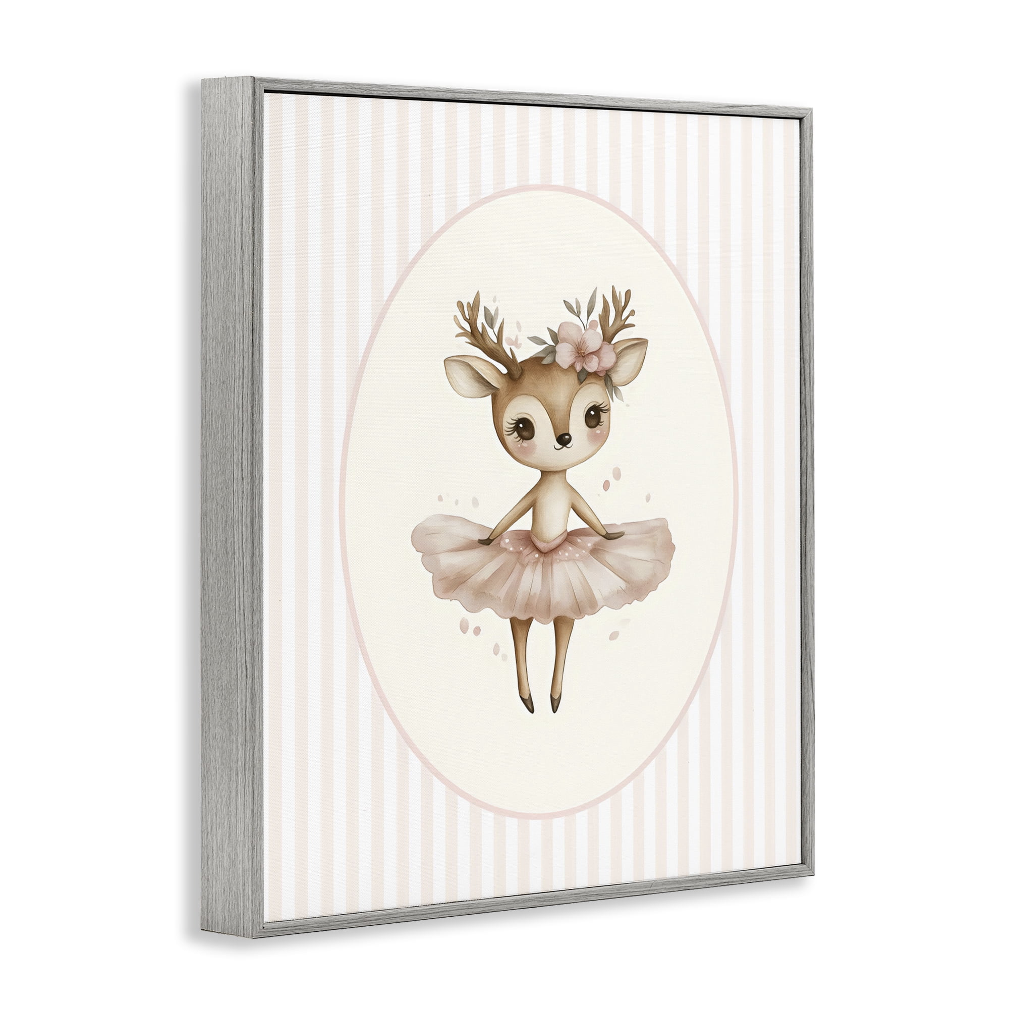 Stupell Industries Nursery Ballerina Deer Striped Gray Framed Giclee Art, design by LSR Design Studio