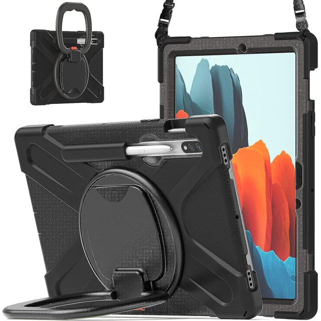 Estuche portátil con rotación 360 para Galaxy Tabs8/s7 Estuche de 11 "con soporte para S Pen Estuche resistente Soporte giratorio Correa de mano Correa de transporte para hombro Cubierta par