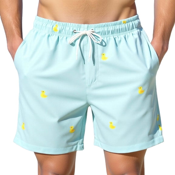 Stamzod Mens Board Shorts with Pocket Print Summer Vacation Swim Trunks Men Casual Loose Bathing Suit Swimwear Light Blue S