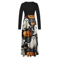 thumbnail image 4 of Halloween Maxi Dress for Women, Ghost Pumpkin Print Long Sleeve A-line Dress, Spooky Fall Party Costume Dress, 4 of 4