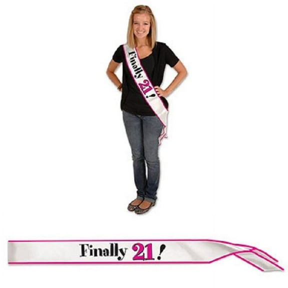 Party Central Pack of 6 Hot Pink and White "Finally 21!" Sashes 33"