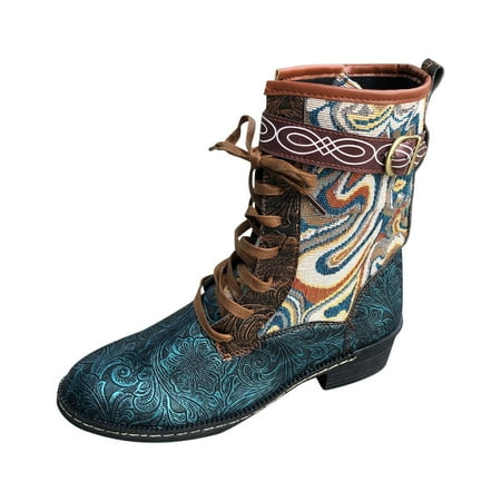 

Sentuca Winter Women Flat Embroidered Ladies Lace Up Retro Zipper Short Bohemian Casual Ankle Boots