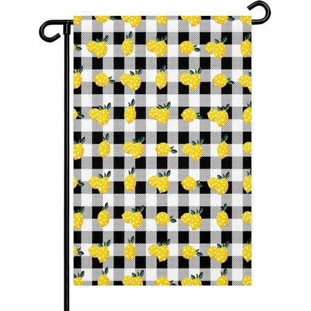 Yellow Lemons Garden Flags 12x18 Double Sided Outside Decoration Summer Botanical Black White Checkered Decorative Welcome Yard Flag Banners for House Home Patio Lawn Seasonal Outdoor Decor