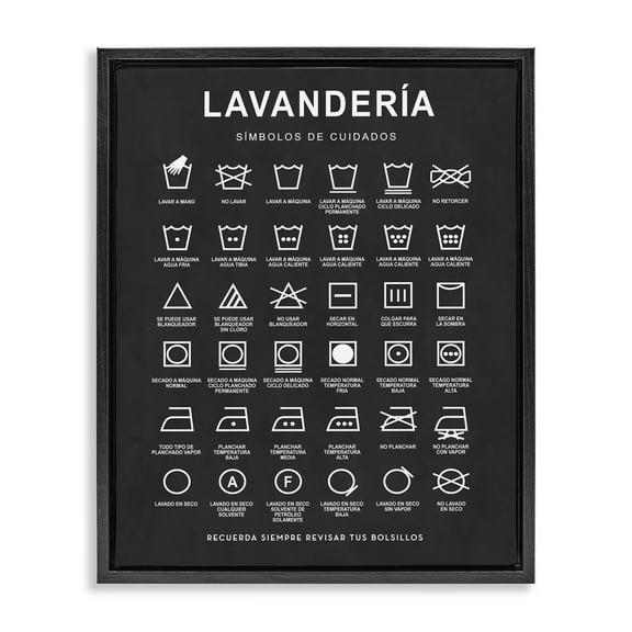 Stupell Industries Guía de Lavado de Ropa, Negro Bath & Laundry Painting Black Floater Framed Art Print Wall Art, 17 x 21