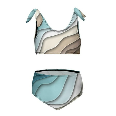 Abstract Geometric Blue Brown Gradient Girl s 2 Piece Bikini Set Beach Sport Swimsuit Swimwear 10-12Y150cm