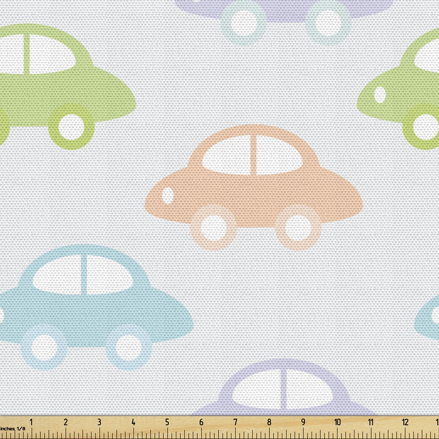 Car Fabric by the Yard Upholstery, Cars Pastel Colored Automobiles Boys