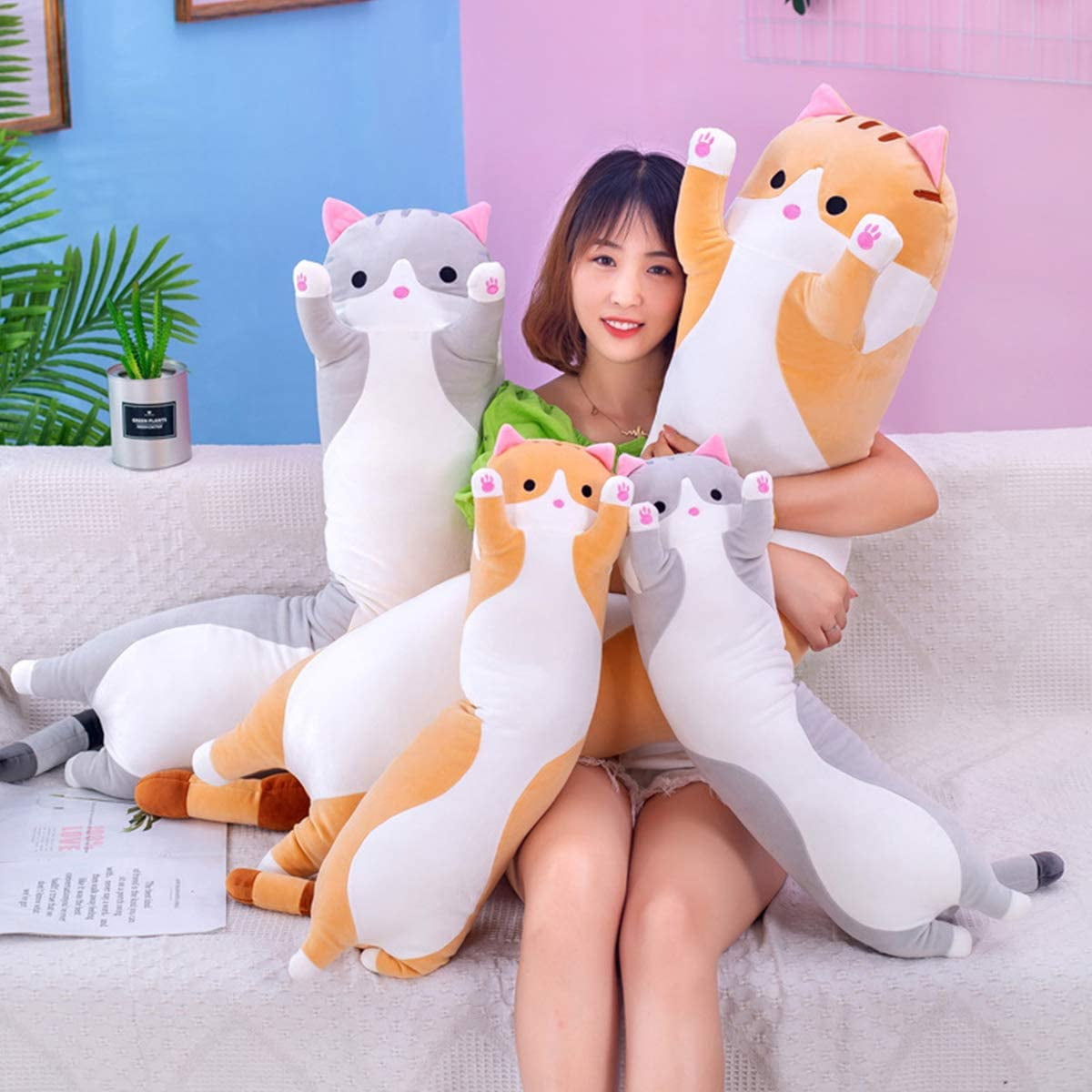 Ohyoulive Cute Plush Cat Doll Soft Stuffed Kitten Pillow Doll Toy Gift for Kids Girlfriend Creative New Long Cat Plush Toy Pillow Cute Doll Ragdoll Gift Sofa Supplies Soft and Good Breathability 