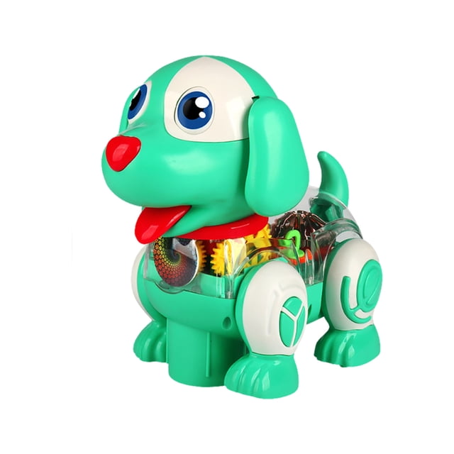 Green Mechanical Jumping Dog Toy With Light Music Sounds Educational Interactive Pet Fun For Kids