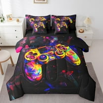 Erosebridal Teens Gamepad Bedding Sets Twin Size, Gaming Gamer Comforter Sets with Sheets, Oil Printing Reversible Bed Set, Lightweight Bedroom Decor, 7pcs