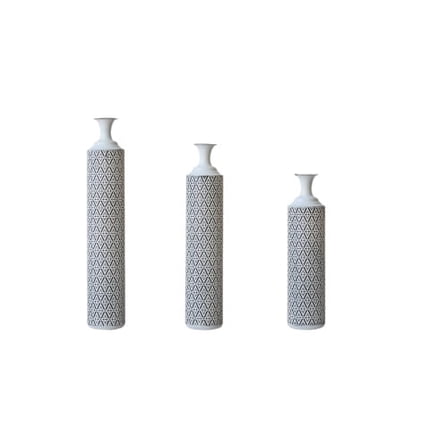 Modern Black & White Metal Floor Vases Set of 3 – Tall Glossy Cylinder Vases for Contemporary Home Decor (24"/28.7"/33.5")