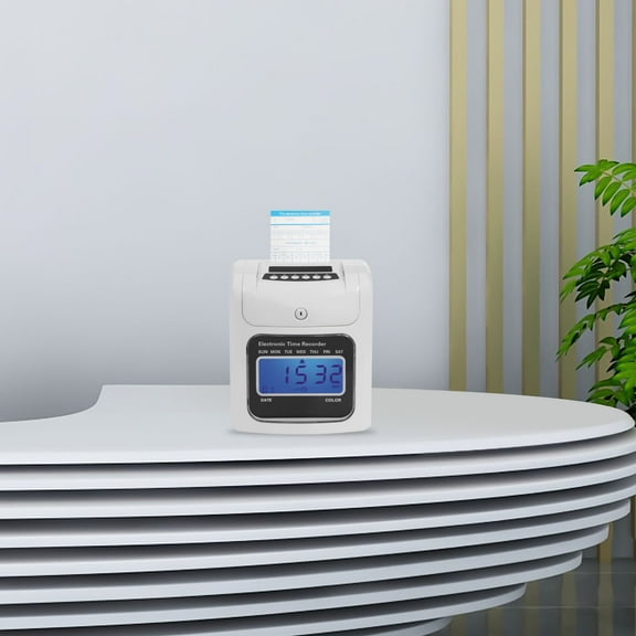 Paper & Card Time Recorder with Automatic Calibration, Two-Color Printing, LCD Display, and Security Lock for Office Attendance