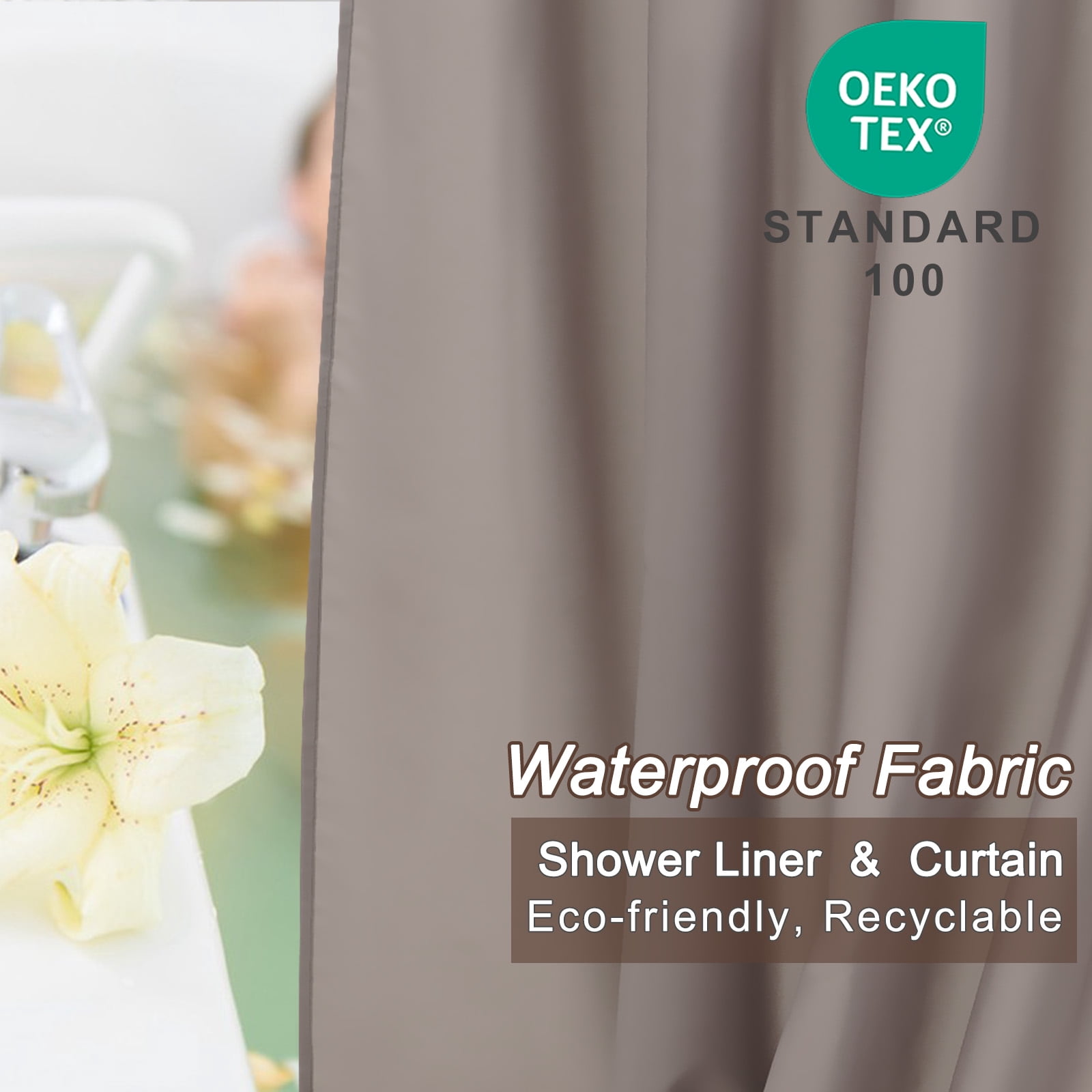 Inosoo Fabric Shower Curtain Liner, 72"W x 84"H Waterproof Shower Liner with Hooks, Extra Long Cloth Shower Curtain, Mildew Resistant & Machine Washable, Chocolate Brown