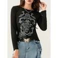 thumbnail image 2 of Women's Vintage Gothic T-shirt Long Sleeve Graphic Print Tops Slim Grunge Aesthetic Tees Streetwear, 2 of 6