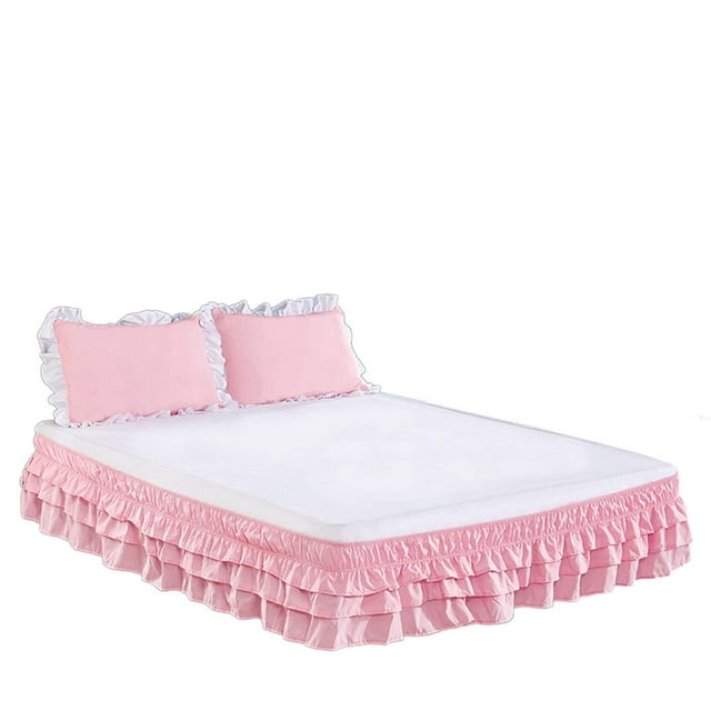 Tngan Wrap Around Bed Skirt Elastic Dust Ruffle Full Queen King Bedskirt Pink Full