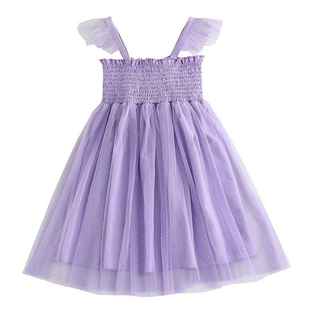 

Toddler Girls Dress Fly Sleeve Dot Printed Tulle Ruffles Princess Dress Dance Party Birthday Dresses Lovely Clothes Baby Sundress Streetwear