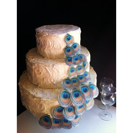 Edible Peacock Feathers - Set of 24 Assorted- Cake Decorations, Cupcake Topper