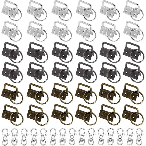 60Pcs Key Fob Hardware Set, Keychain Bracelet Hardware with Swivel Lanyard Snap Hook, Metal Tail Clip Wristlet Set for DIY Lanyard Bags Key Chain, Wristlet Clamp Hardware Supplies (3 Colors)