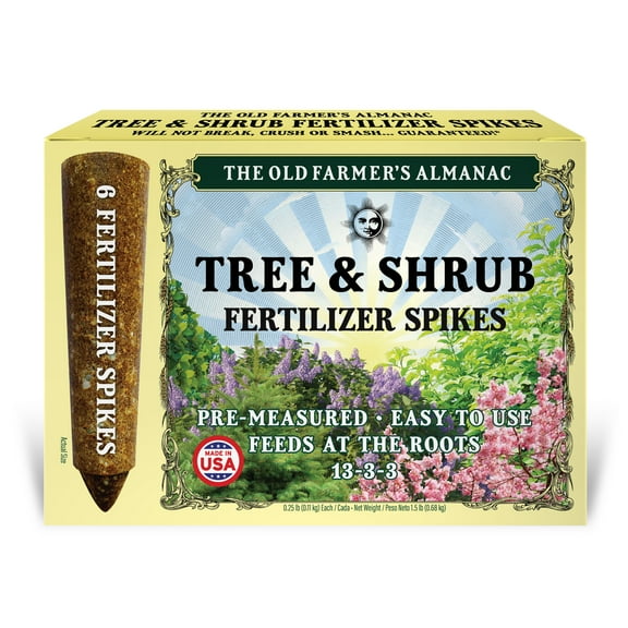 The Old Farmer's Almanac Natural Tree & Shrub Fertilizer Plant Food Spikes 13-3-3, 6 Spikes