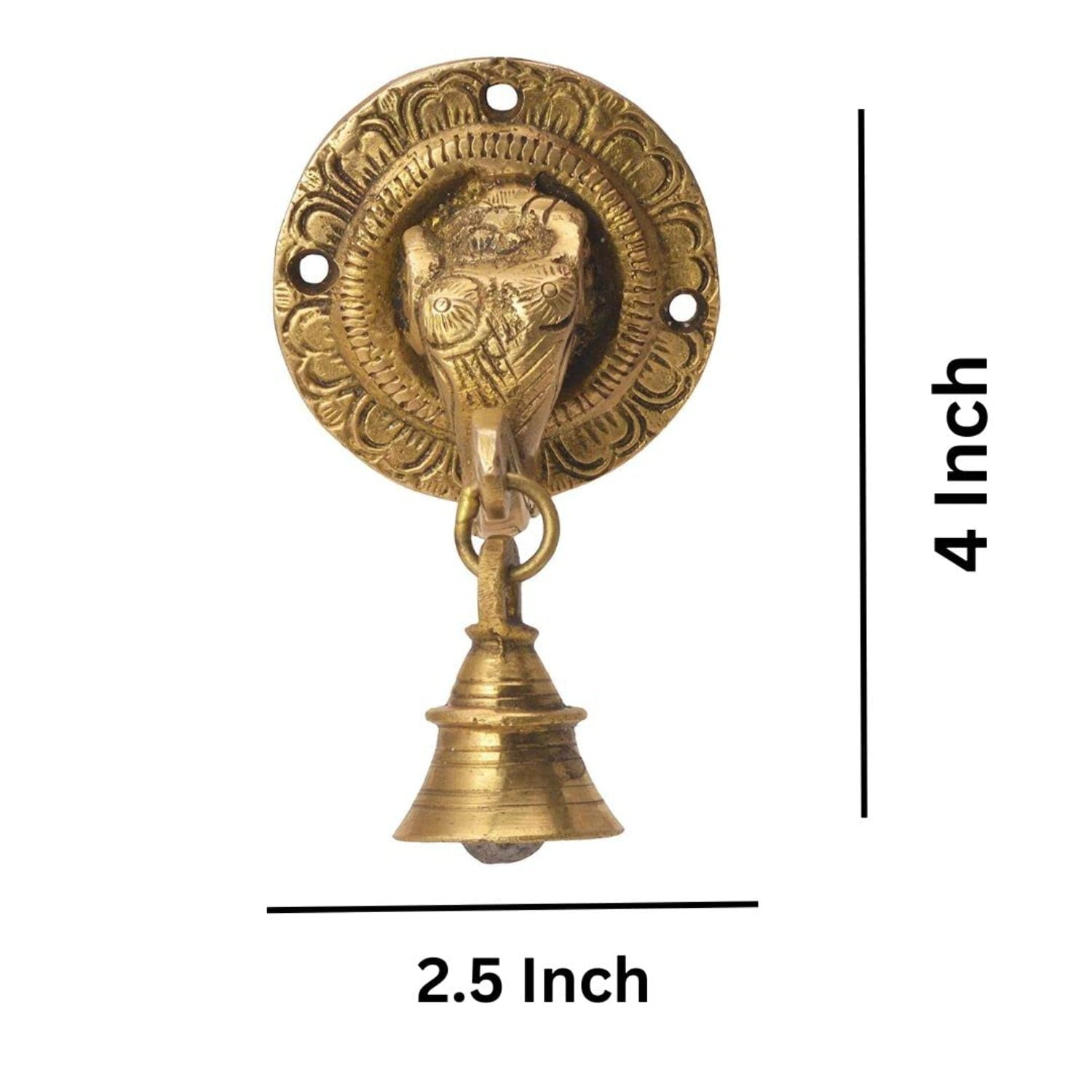 The Advitya Elephant Trunk-Shaped Brass Door Hanging Bell | Antique Finish Ganesh Ghanti | Elephant Face Temple Bell | 3.3 X 3.3 Inch