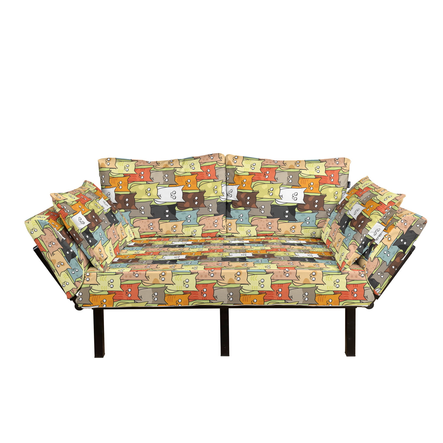 Daybed with Metal Frame Upholstered Sofa for Living Dorm Loveseat Abstract Funny Pattern with Colorful Toadstools Illustration Ambesonne Mushroom Futon Couch Multicolor