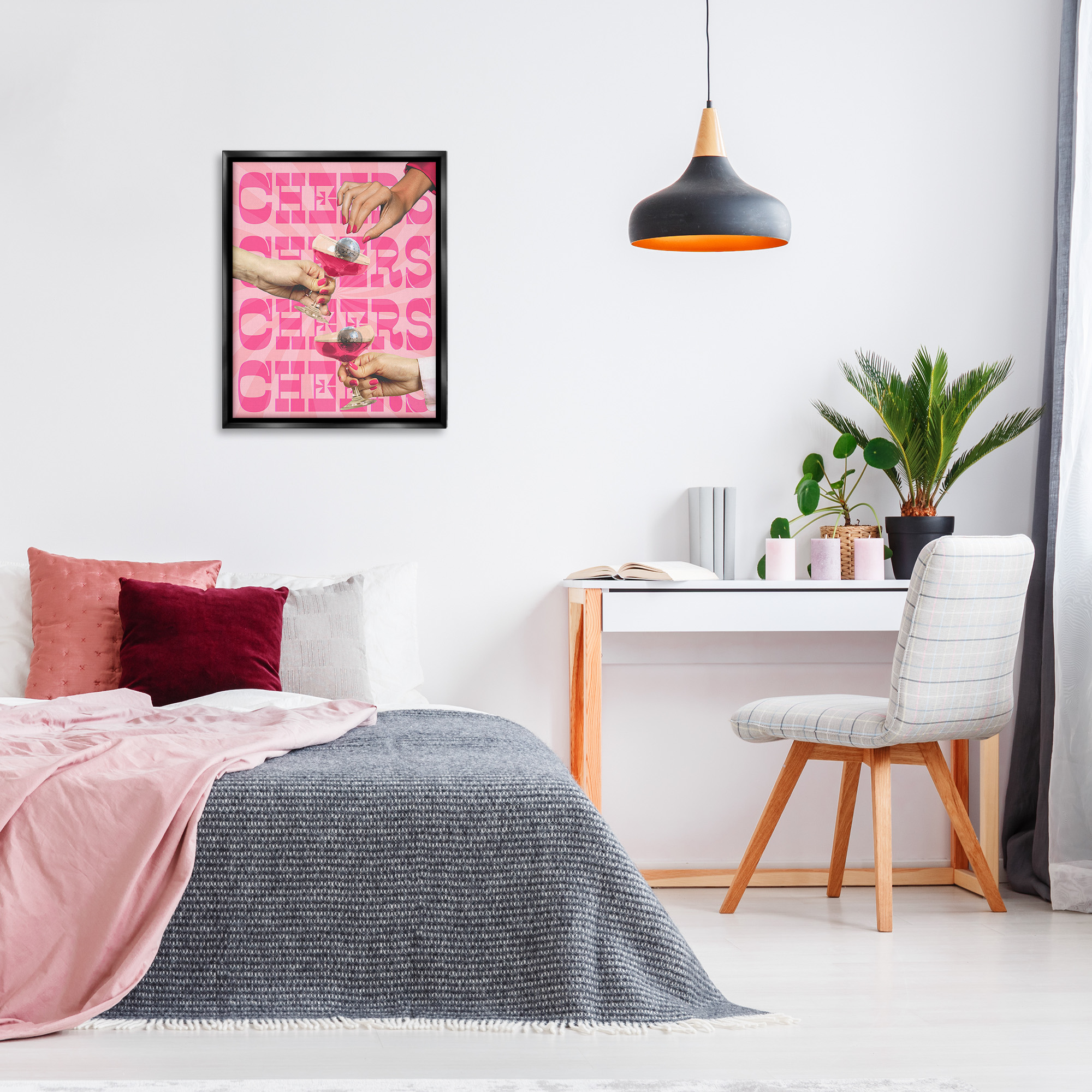 Stupell Industries Cheers Pink Margaritas Food & Beverage Painting Black Floater Framed Canvas Art Print Wall Art, 25 x 31